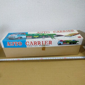 三友 K.K 日本製 ブリキ フリクション玩具 AUTO CARRIER トラック全長約33㎝ 未チェック 詳細不明 ジャンク扱い 