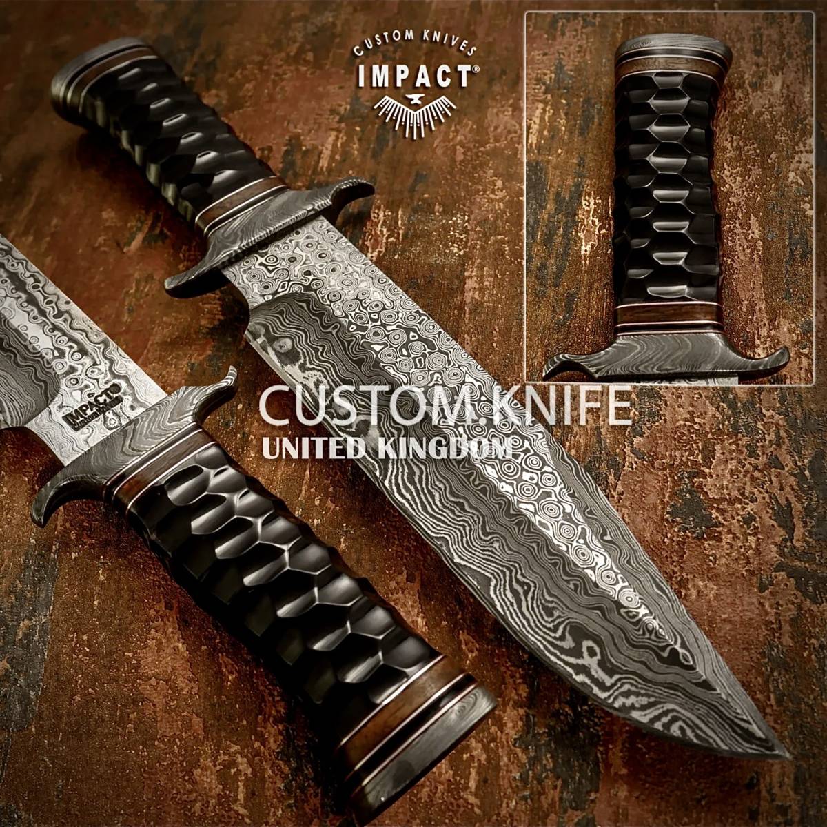 ☆全長37.9cm イギリス IMPACT製 ダマスカス鋼 ナイフ カスタム ☆全長37.9cm イギリス IMPACT製 ダマスカス鋼 ナイフ カスタム