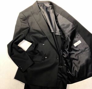 新品【サイズAB4★激得礼服】4つボタンダブルスーツ 黒 喪服 フォーマルスーツノーベンツ★2タック アジャスター付き ウール 喪服 冠婚葬祭