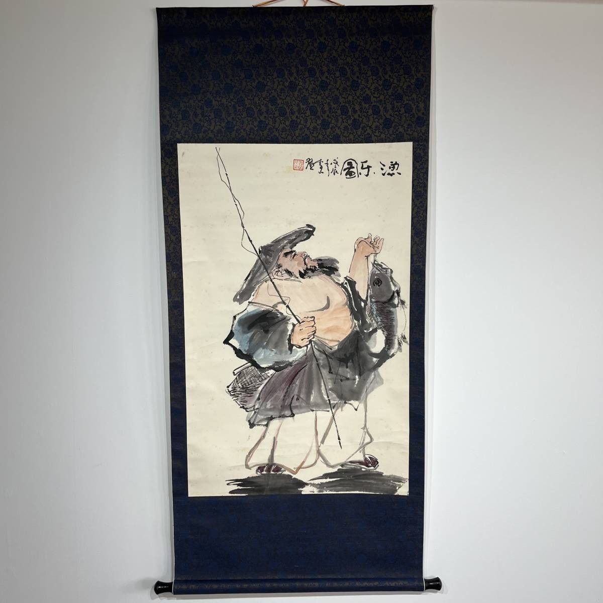 [Hanging scroll] Painting, Japanese painting, People, Fishing ☆With box, signature, and stamp☆, Painting, Japanese painting, person, Bodhisattva