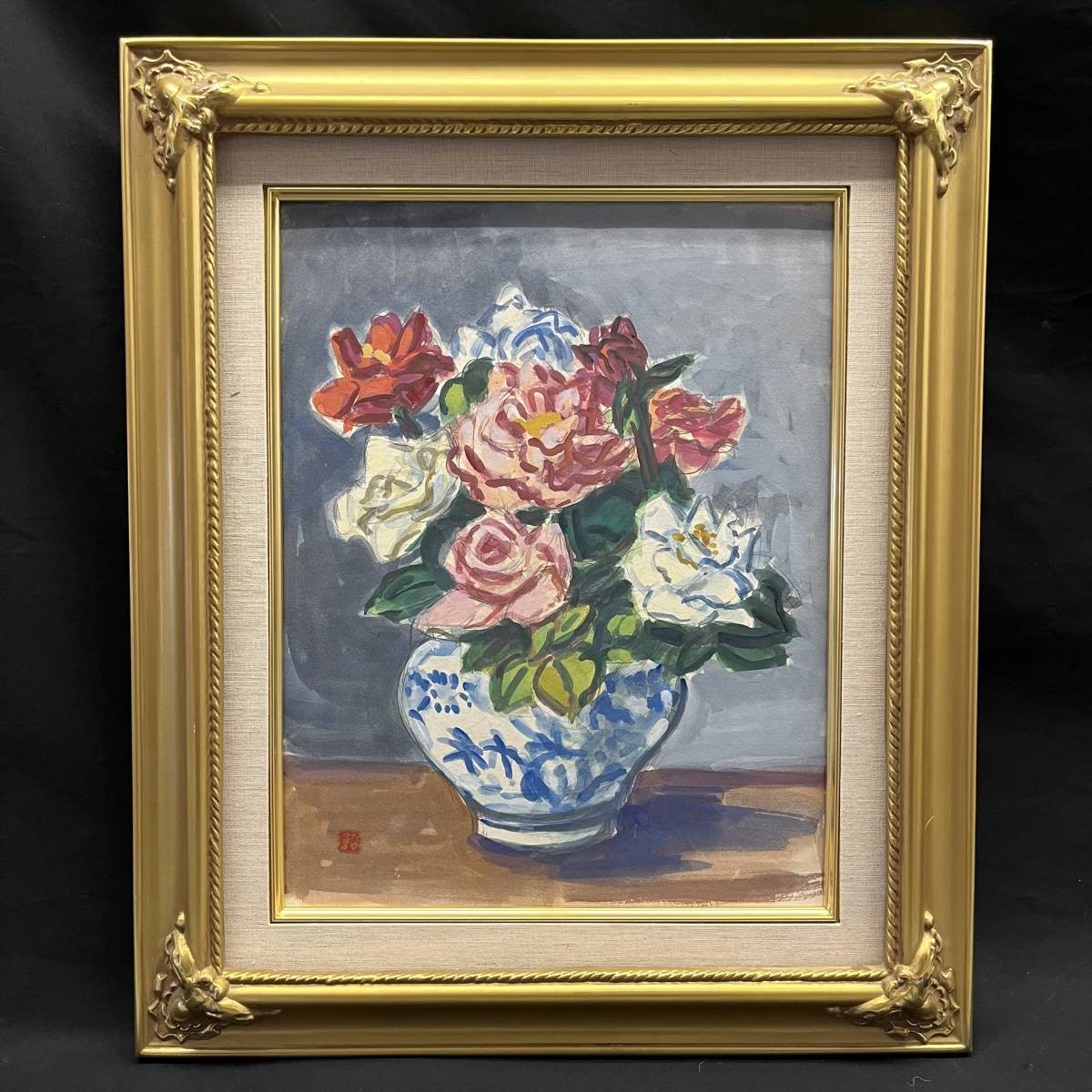 [Framed] Painting, watercolor painting Flowers Comes with box, yellow bag, and stamp, Painting, watercolor, Still life