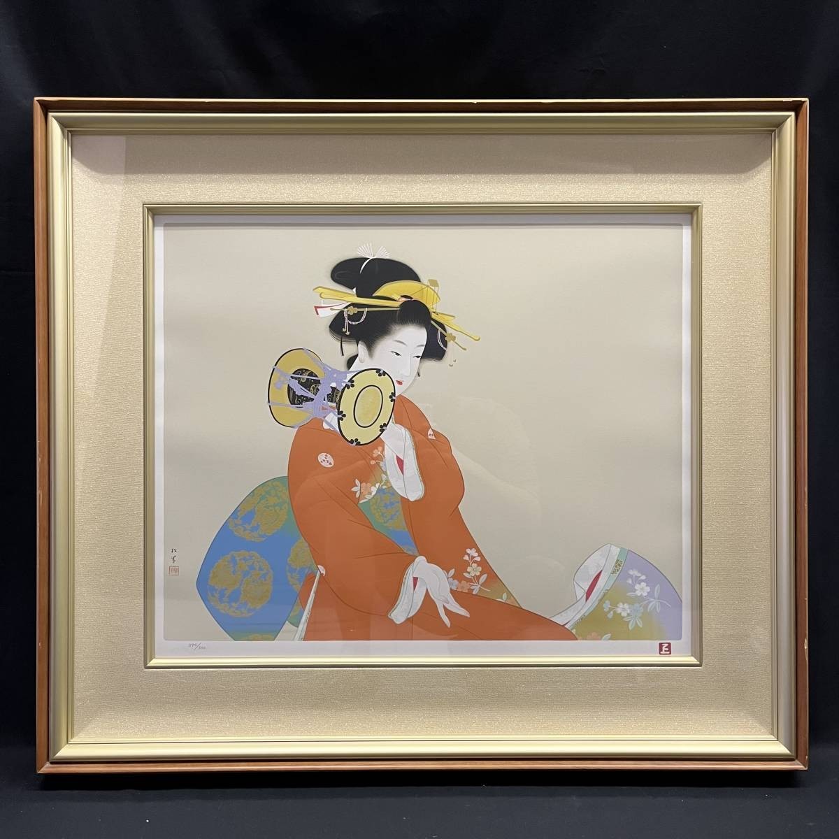 [Enmarcado] Pintura, imprimir, pantalla de seda, Shoen Uemura El sonido del tambor ed.294/300 ☆Viene con caja, bolsa amarilla, firma, y sello ☆, Obra de arte, Huellas dactilares, Serigrafía