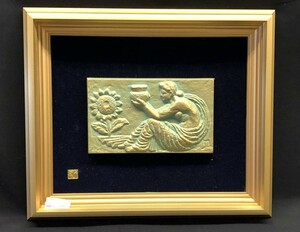 Art hand Auction [Framed] Painting, relief, metal, sculpture, woman, flower, frame: height 33cm x width 39cm x thickness 4cm, no glass, Artwork, Sculpture, object, Western sculpture