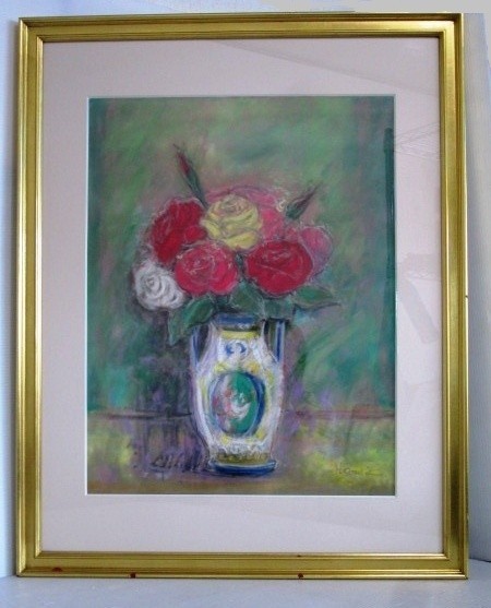 [粉彩画] 大前研一的玫瑰, 带框 [框架：83 厘米 x 66 厘米] (KM23Z022), 艺术品, 绘画, 粉彩画, 蜡笔画