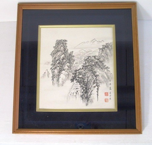[Shikishi-e] Peinture de paysage [Kida Iku] Dingyū-ka (été) Encadré (Cadre : 41 cm × 38, 5 cm), Ouvrages d'art, Peinture, Peinture à l'encre