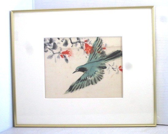 जापानी चित्रकला, चिड़िया, रेशम, फंसाया, फ्रेम की लंबाई 35 सेमी x चौड़ाई 42.5 सेमी x मोटाई 2.5 सेमी, चित्रकारी, जापानी चित्रकला, फूल और पक्षी, वन्यजीव
