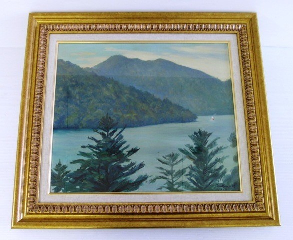 [Peinture à l'huile] Lac Chuzenji à Nikko [Makino Shiro] 9 septembre, 1964 F10 Encadré [Cadre : 63, 5 cm x 71 cm] (KM20Z016), Peinture, Peinture à l'huile, Nature, Peinture de paysage