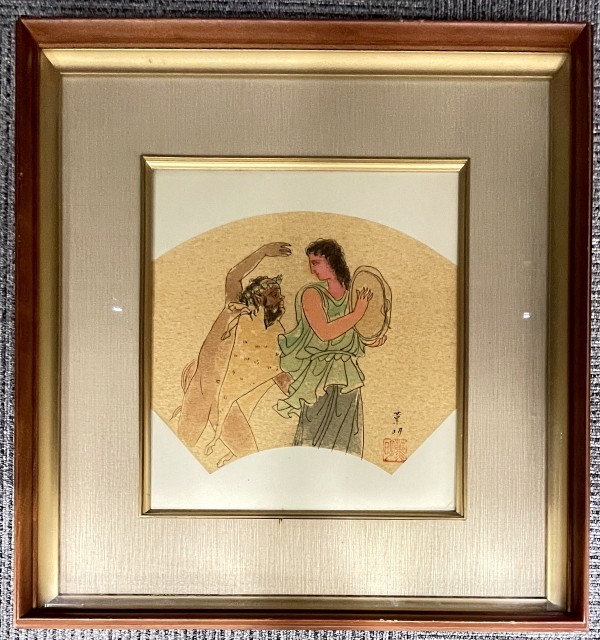 [Shikishi watercolor painting] Greek vase painting by Kaoruaki Yamao Signed by the artist Framed [Height: 46cm x Width: 43.5cm x Thickness: 5cm] (FKM01X035), painting, watercolor, portrait