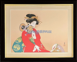 【額装】 高精細デジタル版画 「鼓の音」 上村松園 42×34cm G4-BN032 (F4) 美人画 日本画