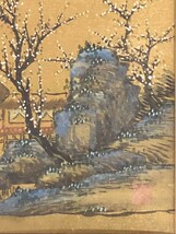 【額装】　絵画　色紙　風景　金色　落款有　額：縦36㎝×横33㎝×厚み3㎝_画像6