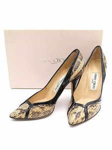 JIMMY CHOO ジミー チュウ パイソン切替ヒールパンプス ブラック×ベージュ サイズ：37