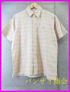 【送料300円可】6280m15◆良品です◆シアサッカー素材◆LACOSTE ラコステ 半袖ボーダーシャツ 3/日本製/ポロシャツ/ジャケット/メンズ/男性