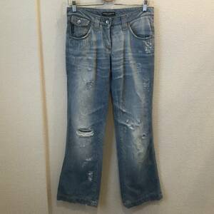  Dolce & Gabbana is lako leather chi attaching damage processing Denim pants / jeans 