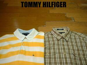 即戦力2着セットTOMMY HILFIGERワンポイント鹿の子ポロシャツ&好配色チェックシャツM正規トミーヒルフィガーJEANSトミージーンズ 