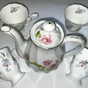 ◆HOYA Bone China  ホヤ 金彩 花柄 カップ ４客セット◆ ＆◆PEARL 金彩 花 ポット◆ 陶器 未使用の画像8