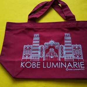 更に値下げ　未使用　お洒落　神戸ルミナリエ　ミニトートバッグ　赤　ランチバッグ　帆布　レッド　KOBE お弁当　サブバッグ