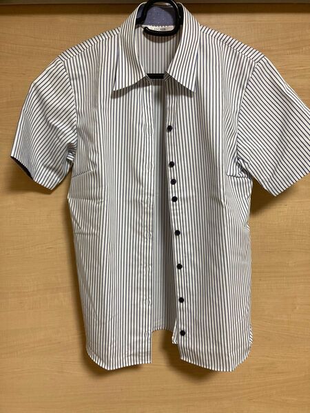 【洋服の青山】 盛夏用 ネイビー系 スキッパーカラーブラウス【半袖】ANCHOR WOMAN PERSON'S ストライプシャツ