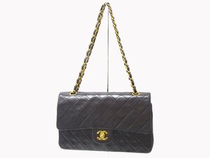 箱・袋・ギャラ シャネル(CHANEL) マトラッセ Wフラップ Wチェーン ショルダーバッグ ブラック ゴールド W25cm シール有 3番台