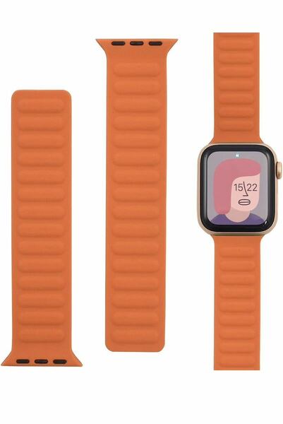 Apple Watch バンド 42mm 44mm 45mm 49mmシリコンマグネットリンクタイプ　スポーツループベルト　オレンジ男女兼用　シリコン