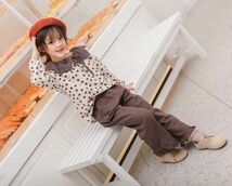 ♪ｍineka♪ベビー水玉長袖シャツ 子供服 長袖シャツ ブラウス ドッド 綿製 普段着 通園 遠足 外出 アプリコット 160cm 908195/10T_画像1