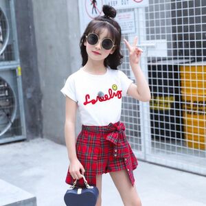 !mineka! Kids top and bottom set child clothes short sleeves shirt pants check pattern setup usually put on commuting to kindergarten . pair going out white 140cm 210920/8T