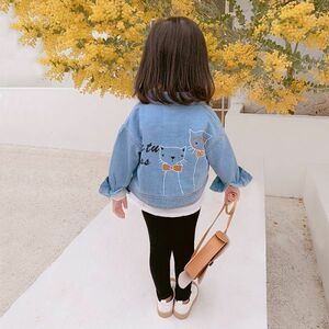 ♪ｍineka♪キッズデニムジャケット 子供服 長袖 防風保温コート デニムコット 女の子コート 普段着 通園 遠足 外出 100cm 908088/4T