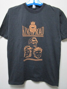 KING OF ROAD プリントＴシャツ・Ｌ（モーターサイクリストバイクオートバイ旧車マン島TTレースFabric made in USAビンテージ90s）