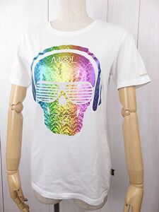 マークアンドロナ　半袖Tシャツ　白　マルチカラー　光沢プリント　S　