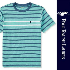 新品 POLO RALPH LAUREN BOYS S/S T-SHIRT ポロ ラルフローレン ボーイズ 半袖 Tシャツ グリーン ボーダー カットソー ロゴ ポニー XL 正規