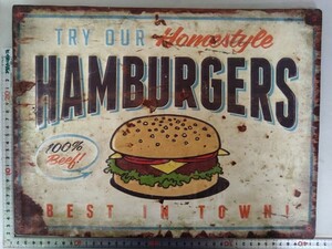 アメリカンブリキ(複製)・Try Our Homestyle HAMBURGERS　BEST IN TOWN!　ハンバーグ・ブリキ看板