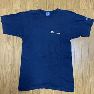 USA製 90s 90年代 青タグ チャンピオン Tシャツ ネイビー 紺 無地 スクリプトロゴ ビンテージ レア 希少 米国製 アメリカ製 MADE IN USA