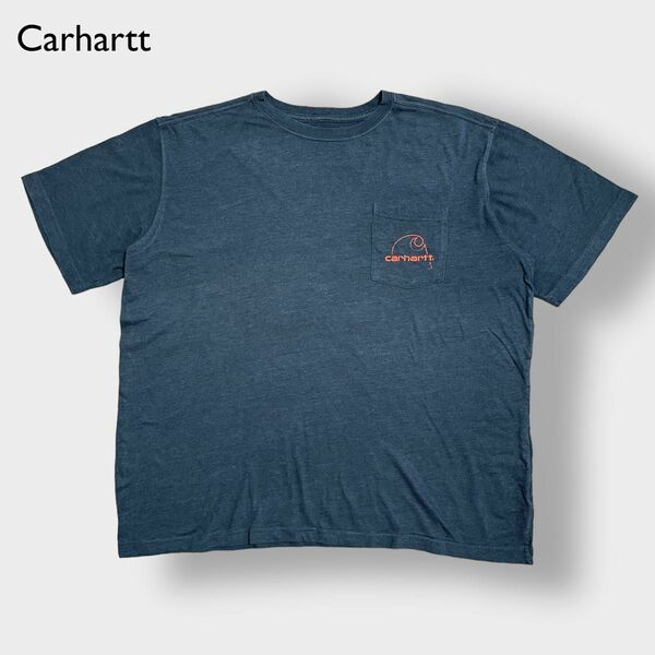 【Carhartt】2XL ビッグシルエット ワンポイント バックプリント ビッグロゴ ポケットTシャツ ポケT カーハート 古着