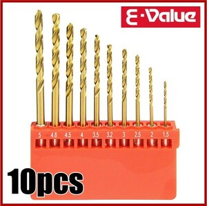 E-Value チタン鉄工ドリルセット ETDT-10HEX 10pcs 電動 充電 インパクトドライバー ドリルドライバー