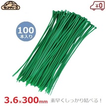 セフティ－3 ガーデン結束バンド 100本入り 幅3.6×長さ300mm 30cm グリーン 支柱 固定 誘引 添え木_画像1