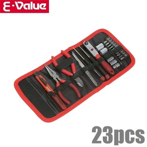 E-Value 工具セット 家庭用 ツールセット EMT-23 ツールケース付き 車載工具 事務所 常備工具 小型 コンパクト