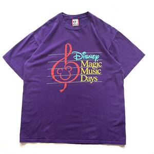 【USA製】90s 00s Disney オールドディズニー 半袖Tシャツ 紫/パープル メンズ フリーサイズ XL相当 プリント 音符 ミッキー 古着 USED