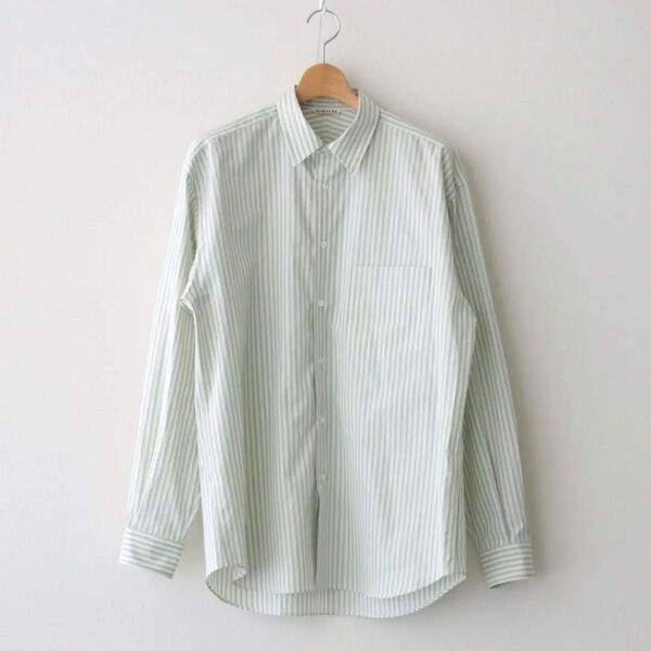 AURALEE FINX STRIPE SHIRTS GREEN STRIPE