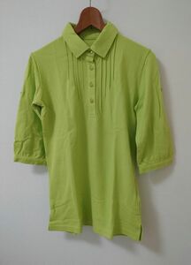 . minute sleeve tuck design polo-shirt M mint green [KIY-1578]