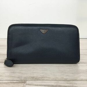 エンポリオアルマーニ EMPORIO ARMANI 長財布 ラウンドファスナー レザー 長財布 ロングウォレット ネイビー[L7078]