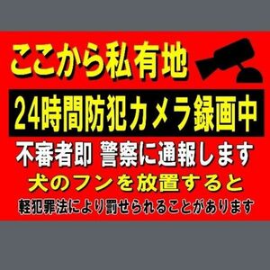 カラーコーンプラカードA4サイズ463『ここから私有地24時間防犯カメラ録画中』