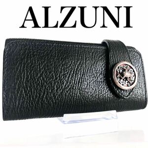 ■極美品■希少■ALZUNI アルズニ　ロングフラップウォレット　シルバーコンチョ　カエル　フロッグ　レザー　シボ革　ブラック