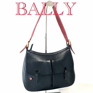 ■美品■BALLY バリー　本革　ワンショルダー バッグ　　イタリア製　ブラック×レッド　ゴールド金具　カーブレザー