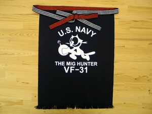 U.S. NAVY VF-31 navy . apron white made in Japan Showa Retro small of the back under sake shop front . apron VFA-31 USN Tomcat military 