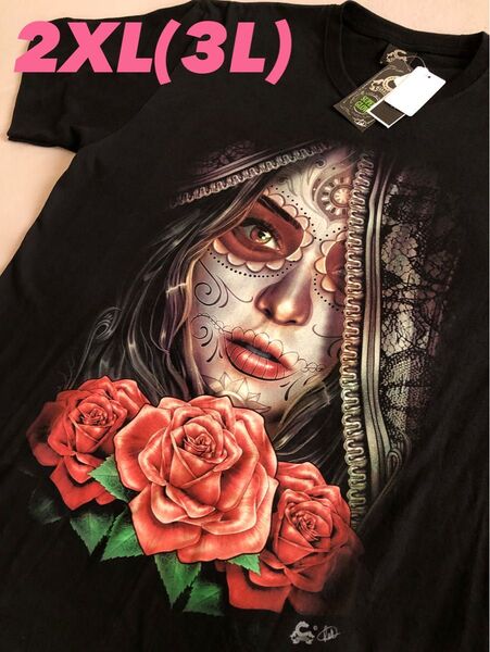 新品 シュガースカル 美人 Rose バラ おしゃれ tattoo 大きいサイズ 3L メンズ レディース 大きい服 ユニセックス