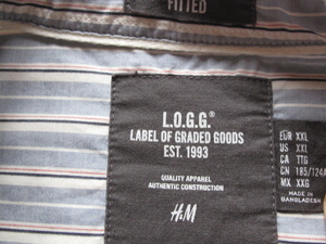 *H&M L.O.G.G. / окантовка рубашка рубашка с коротким рукавом XXL большой размер большой US размер голубой серый 