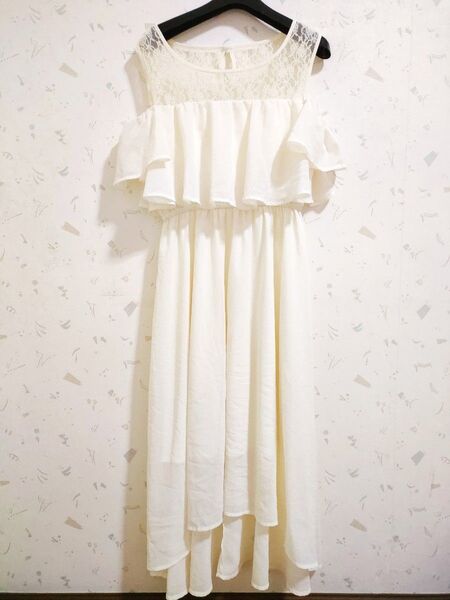 ワンウェイ オフホワイト レディース ワンピース レディースワンピース 膝丈 肩出し シフォン 清楚 夏服