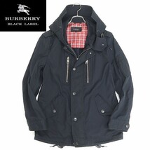 ◆BURBERRY BLACK LABEL バーバリー ブラックレーベル コットン フーデッド ミリタリー ジャケット 黒 ブラック M_画像1