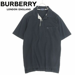 国内正規品◆BURBERRY LONDON バーバリー ロンドン ロゴ ホース刺繍 ノバチェック使い コットン 鹿の子 ポロシャツ 黒 ブラック