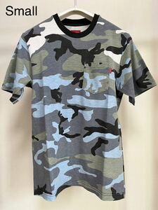 美品 18ss Supreme S/S Pocket Tee Blue Camo size:S ステッカー付き Supreme 名古屋店 購入 シュプリーム Tシャツ ポケT ポケット