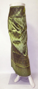 【送料無料】サロン タイ製 腰巻き 巻きスカート シルク織物 黄緑キ エスニック アジアン FU-LNG2361-4